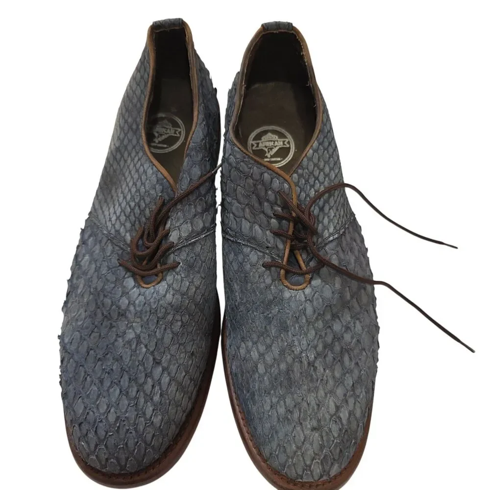 African‎ Handmade Blue Python Snakeskin Leather Derby Oxfords Mens Size 11 USA